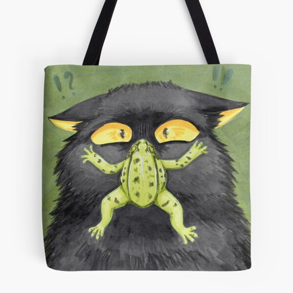 Item preview, Unexpected Amphibian Encounter Funny Cat Green Frog Graphic designed and sold by KabuzzleDesigns.