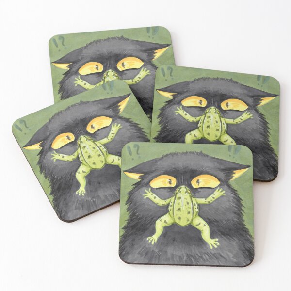 Item preview, Unexpected Amphibian Encounter Funny Cat Green Frog Graphic designed and sold by KabuzzleDesigns.