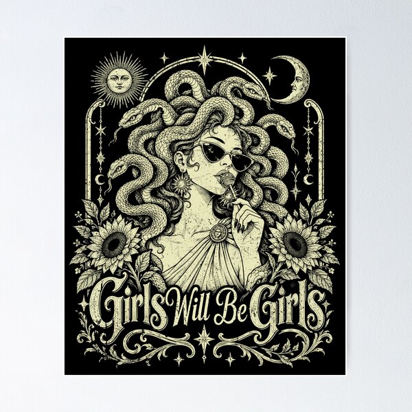 Item preview, Girls Will Be Girls Medusa Vintage Goddess Sunflowers Mythological Greek Art designed and sold by schoolofbullies.