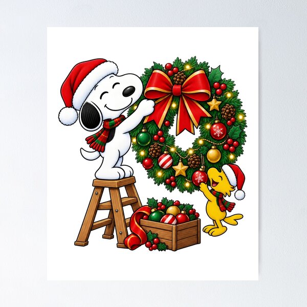 Artikelvorschau, Weihnachtskranz-Dekoration mit Snoopy und Woodstock entworfen und verkauft von Gointhehosesh.