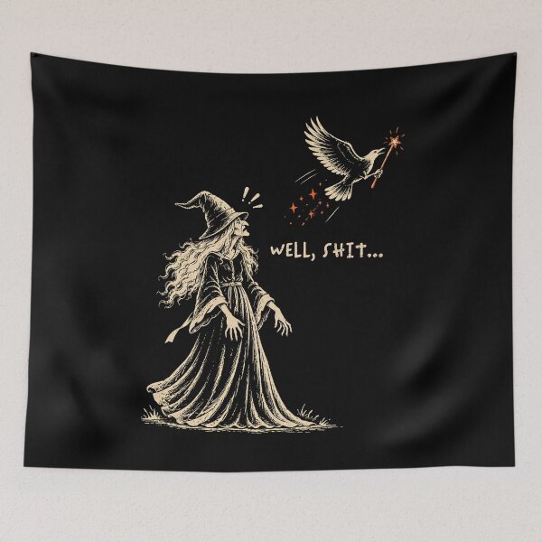 Item preview, Well Shit Vintage Witch Flying Bird Magic Wand Funny Halloween designed and sold by Ortigzitoun.