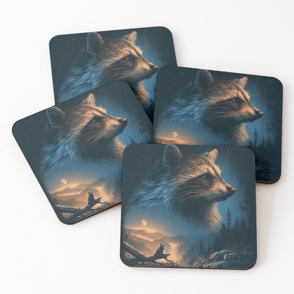 Item preview, Mystical Raccoon Night Forest Moon Stars Wildlife designed and sold by NicolasGlowArt.