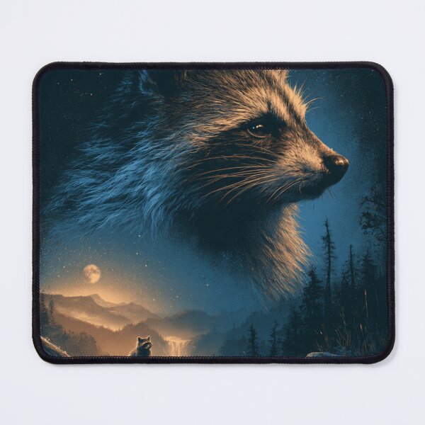 Item preview, Mystical Raccoon Night Forest Moon Stars Wildlife designed and sold by NicolasGlowArt.