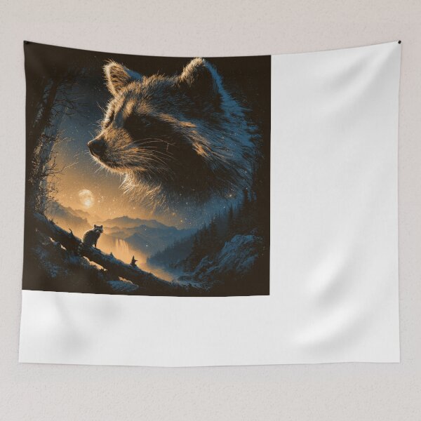 Item preview, Mystical Raccoon Forest Night Sky Moon Stars designed and sold by NicolasGlowArt.