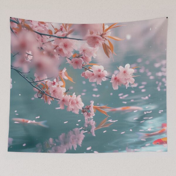 Item preview, Cherry Blossom Aesthetic – Romantic Sakura Landscape with Koi designed and sold by FlowersColorful.