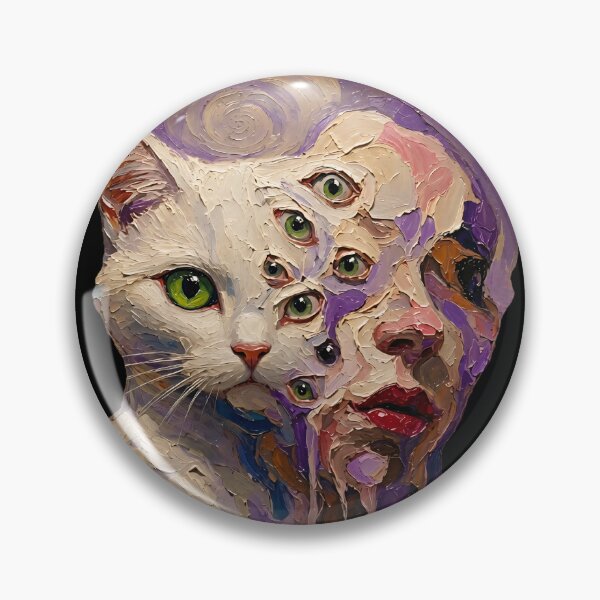 Item preview, White Cat Woman Hybrid Multi Green Eyes Purple Impasto Art designed and sold by LujziWorld.