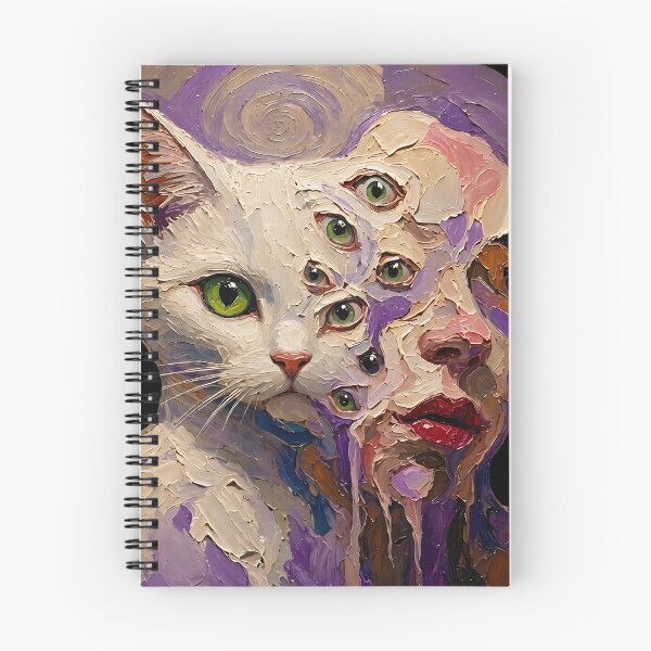Item preview, White Cat Woman Hybrid Multi Green Eyes Purple Impasto Art designed and sold by LujziWorld.