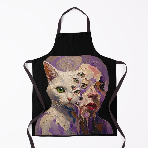Item preview, White Cat Woman Hybrid Multi Green Eyes Purple Impasto Art designed and sold by LujziWorld.