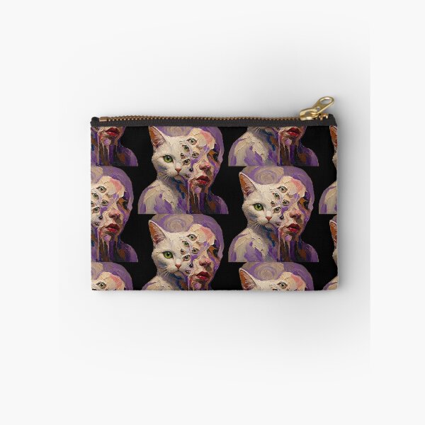 Item preview, White Cat Woman Hybrid Multi Green Eyes Purple Impasto Art designed and sold by LujziWorld.