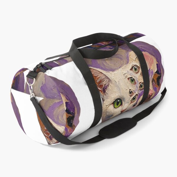 Item preview, White Cat Woman Hybrid Multi Green Eyes Purple Impasto Art designed and sold by LujziWorld.
