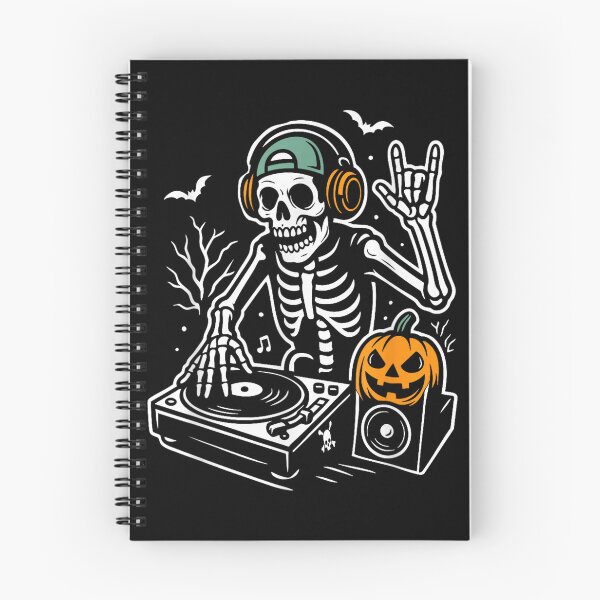 Item preview, pumpking and Skeleton dj Lover for Halloween Spooky Season designed and sold by KatieThomShop.