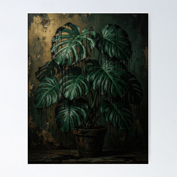 Item preview, Dark Moody Potted Monstera Botanical Relief designed and sold by PIXEL DIGITAL ART.