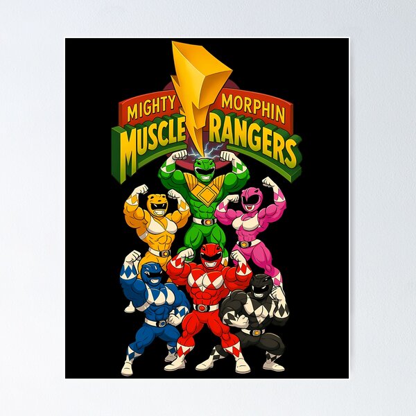 Aperçu de l'œuvre Mighty Morphin Muscle Rangers – Flexion à travers la grille musculaire ! Mème créée et vendue par Krishmarakris.