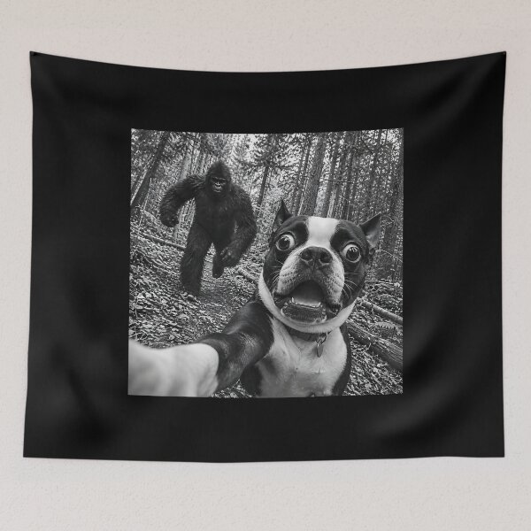 Item preview, Boston Terrier Bigfoot Selfie Funny Sasquatch Photobomb Dog  designed and sold by DropTheChan.