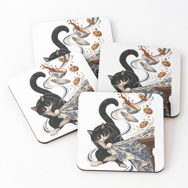 Item preview, Tuxedo Cat Causing Tea Table Chaos designed and sold by SiripornSeaynng.