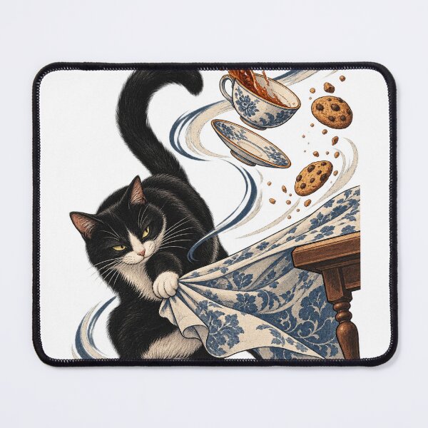 Item preview, Tuxedo Cat Causing Tea Table Chaos designed and sold by SiripornSeaynng.