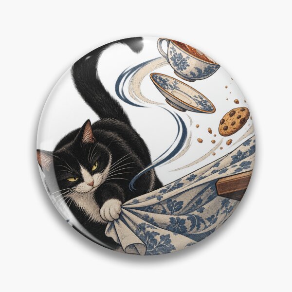 Item preview, Tuxedo Cat Causing Tea Table Chaos designed and sold by SiripornSeaynng.