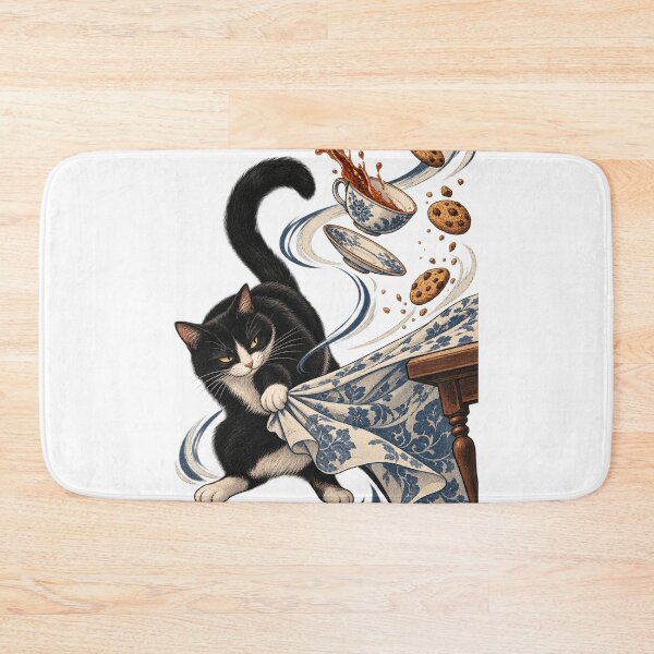 Item preview, Tuxedo Cat Causing Tea Table Chaos designed and sold by SiripornSeaynng.