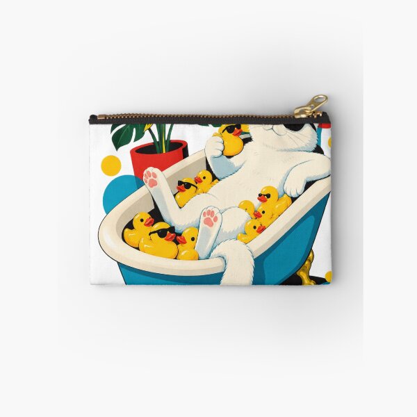 Item preview, White Cat Relaxing in a Bathtub of Rubber Ducks designed and sold by SiripornSeaynng.