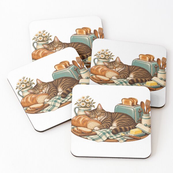 Item preview, Tabby Cat Napping Beside Fresh Bread designed and sold by SiripornSeaynng.
