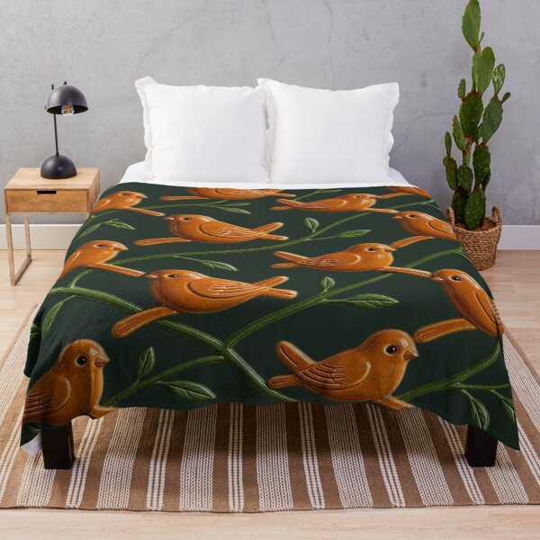 Item preview, Terracotta Ceramic Birds on Green Branches - Rustic Nature Pattern designed and sold by Breezes-of-Ida.