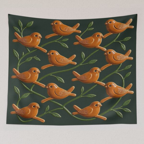 Item preview, Terracotta Ceramic Birds on Green Branches - Rustic Nature Pattern designed and sold by Breezes-of-Ida.