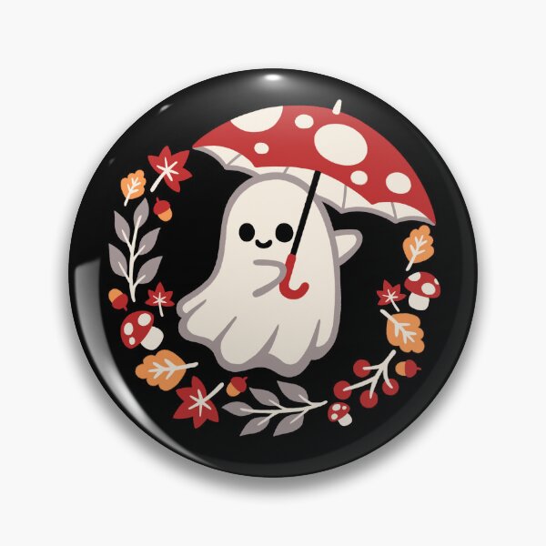 Item preview, Cute Ghost with Mushroom Umbrella - Cozy Autumn Fall Foliage Art designed and sold by NemiMakeit.