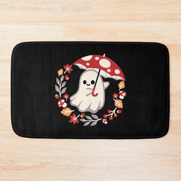 Item preview, Cute Ghost with Mushroom Umbrella - Cozy Autumn Fall Foliage Art designed and sold by NemiMakeit.