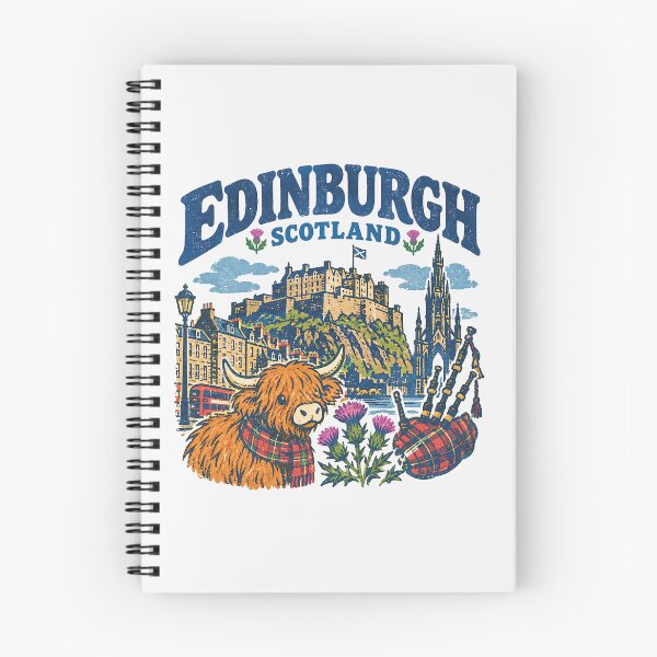 Item preview, Edinburgh Scotland Highland Cow Retro Travel Castle Thistle Bagpipes designed and sold by Yellowriversss.