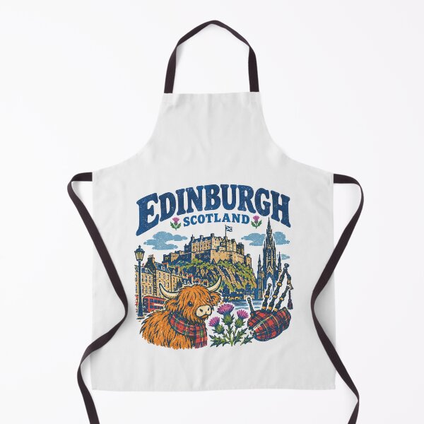 Item preview, Edinburgh Scotland Highland Cow Retro Travel Castle Thistle Bagpipes designed and sold by Yellowriversss.