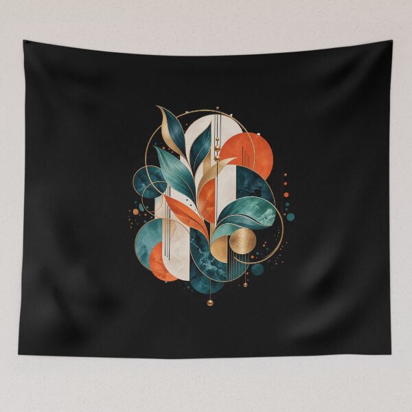 Item preview, Modern Abstract Botanical Art – Teal Orange Geometry designed and sold by D69 Designs.