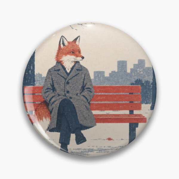 Item preview, Sophisticated Fox in Overcoat Risograph Park Bench designed and sold by VELORIA706.