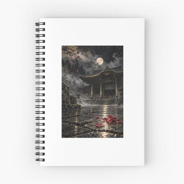 Item preview, Crimson Petals, Empty Temple – Japanese Ukiyo-e Night Art designed and sold by yuryu14yutaka.