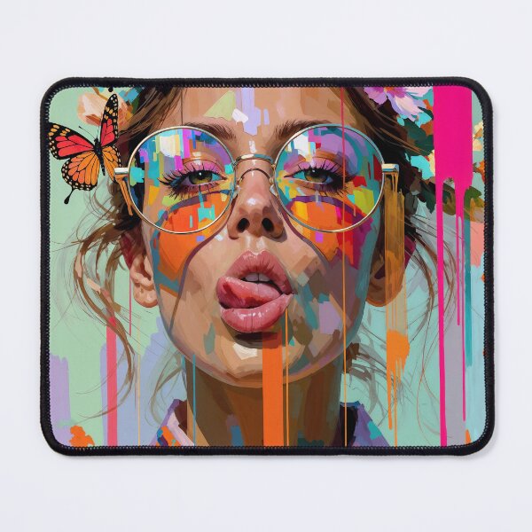 Item preview, Pop Art Portrait of Woman in Glasses and Butterflies designed and sold by Mike Kiev art.