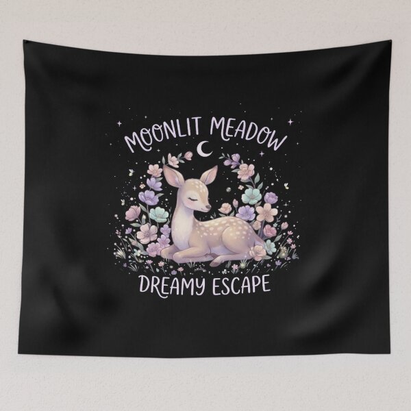 Item preview, Cute Dreamy Deer Surrounded by Flowers - Moonlit Meadow Escape designed and sold by Wildlife Wonders.