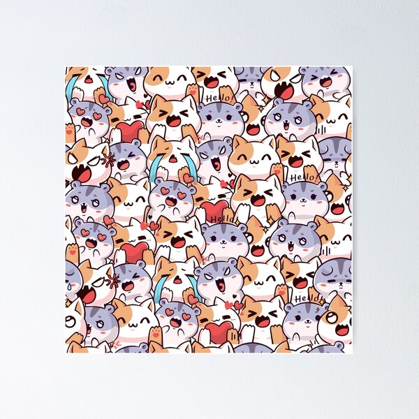 Item preview, Cute Kawaii Cats Seamless Pattern designed and sold by PawVista.