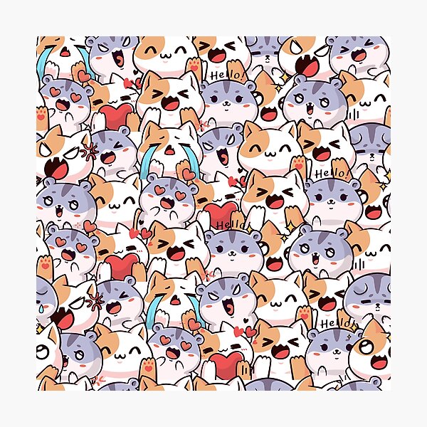 Item preview, Cute Kawaii Cats Seamless Pattern designed and sold by PawVista.