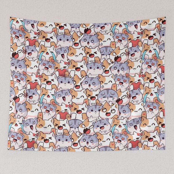 Item preview, Cute Kawaii Cats Seamless Pattern designed and sold by PawVista.