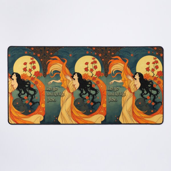 Item preview, Art Nouveau Goddess Flowing Flame Floral Illustration designed and sold by pinkal.