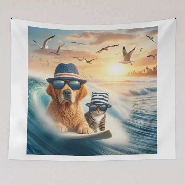 Item preview, surfing dog and cat designed and sold by jeanlouis11430.