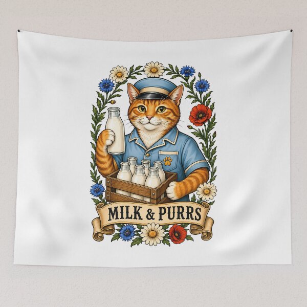 Item preview, Milk Purrs Vintage Milkman Cat Art designed and sold by Old's Cool Cat Studio.