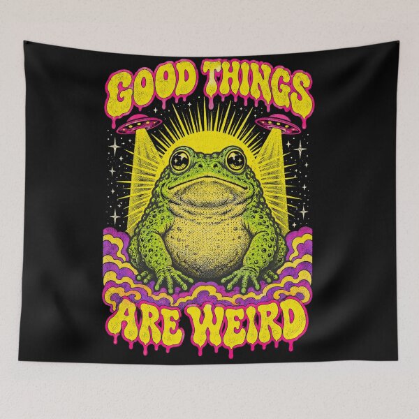 Item preview, Good Things Are Weird Cosmic Toad UFO Psychedelic Design designed and sold by Yellowriversss.