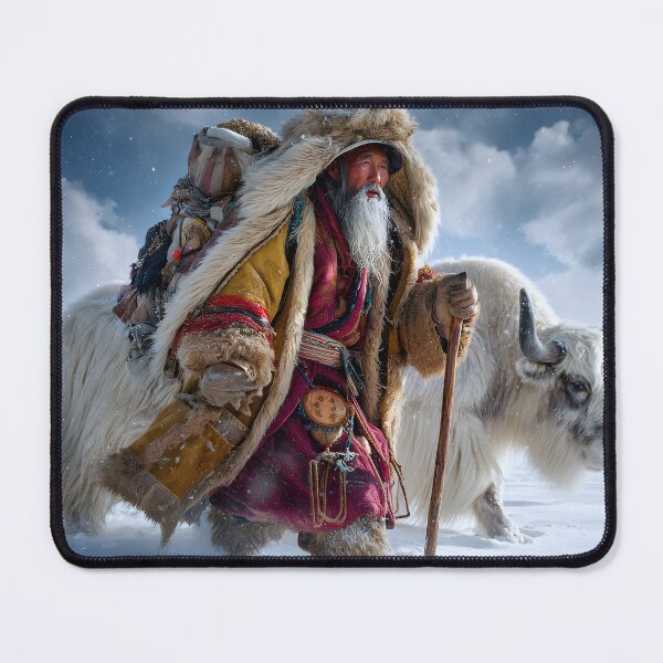 Item preview, Elderly Yeti Herder in Snowy Landscape with Yak designed and sold by Artessie.
