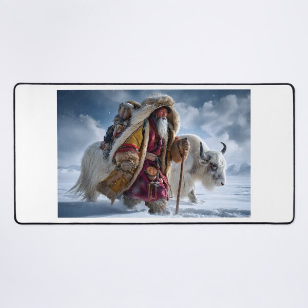 Item preview, Elderly Yeti Herder in Snowy Landscape with Yak designed and sold by Artessie.