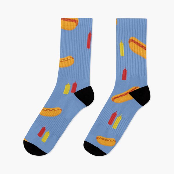 Item preview, Print of hot dogs and bottles of mustard and tomato sauce designed and sold by Sock Garden.