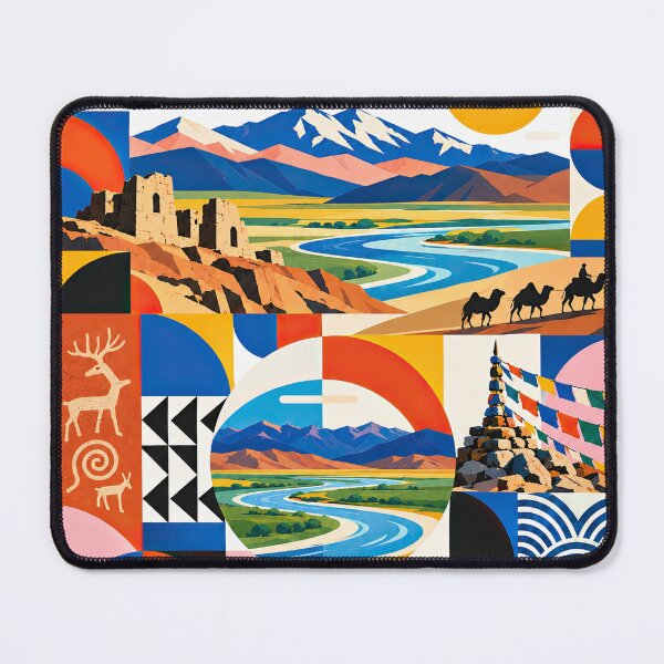 Item preview, Colorful geometric poster depicting Mongolian mountains, river v designed and sold by ckybe.