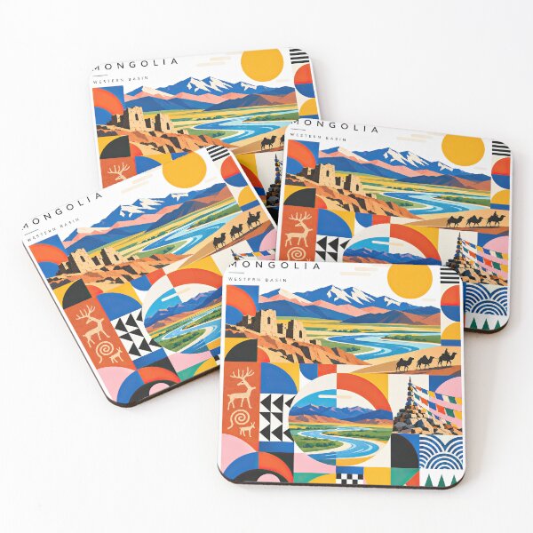 Item preview, Colorful geometric poster depicting Mongolian mountains, river v designed and sold by ckybe.