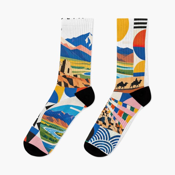 Item preview, Colorful geometric poster depicting Mongolian mountains, river v designed and sold by ckybe.