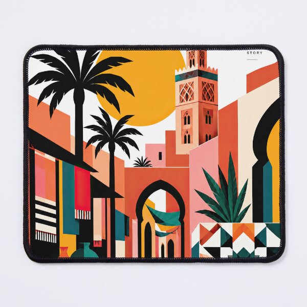 Item preview, Marrakech Morocco travel poster featuring a mosque minaret, designed and sold by ckybe.