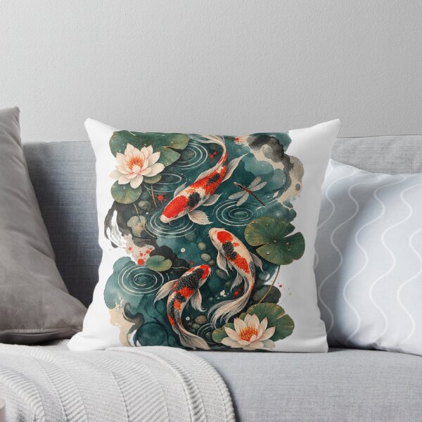Item preview, Koi Pond with Lotus Flowers in Ink Wash Style designed and sold by SiripornSeaynng.